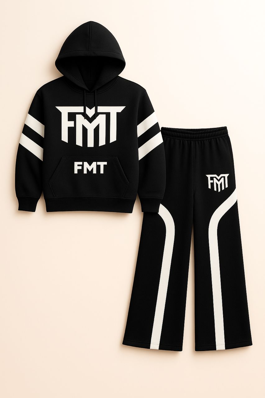 FMT Signature Black Tracksuit Set (Hoodie + Palazzo Pants)