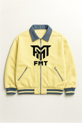 FMT Signature Milkish-Yellow Varsity Jacket (Denim Collar Edition)