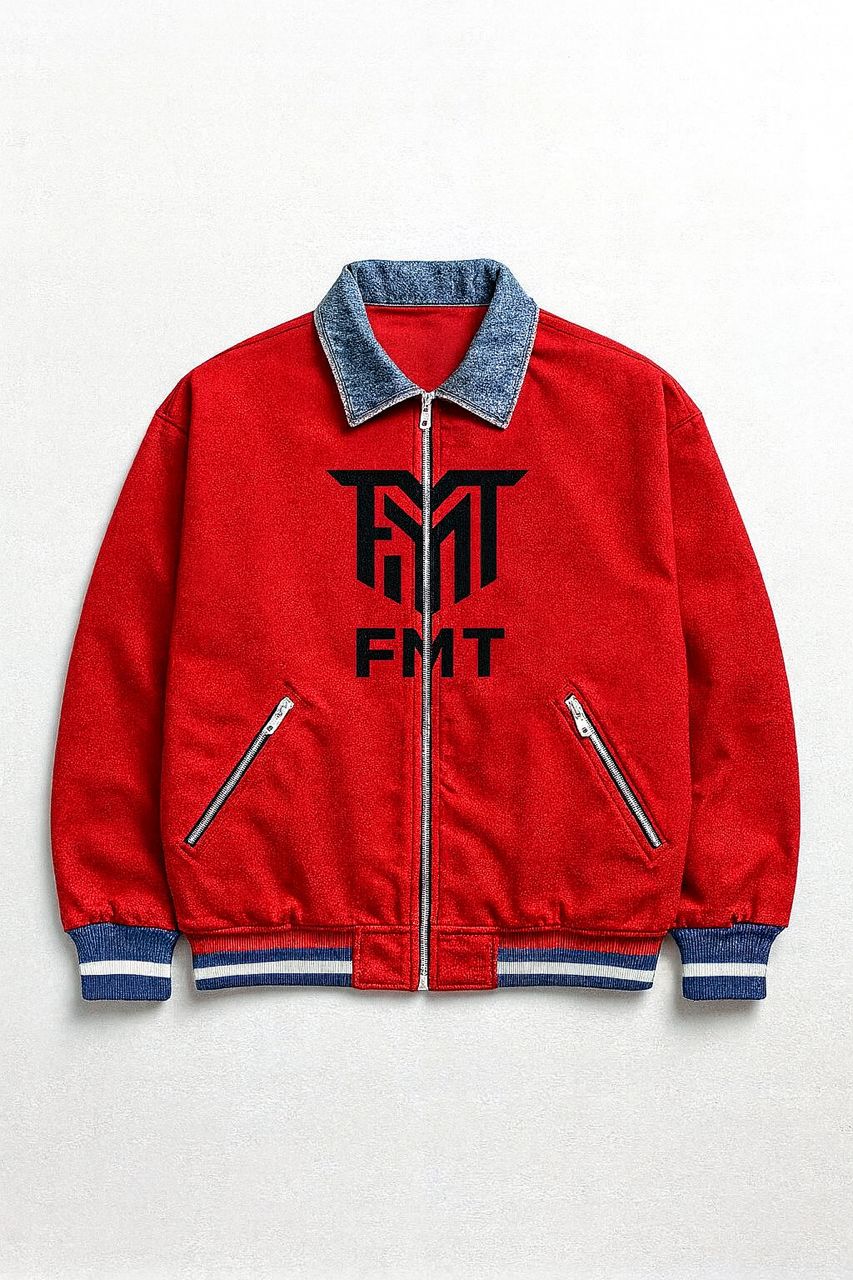 FMT Signature Red Varsity Jacket (Denim Collar Edition)