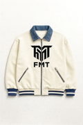FMT Signature Off-White Varsity Jacket (Denim Collar Edition)