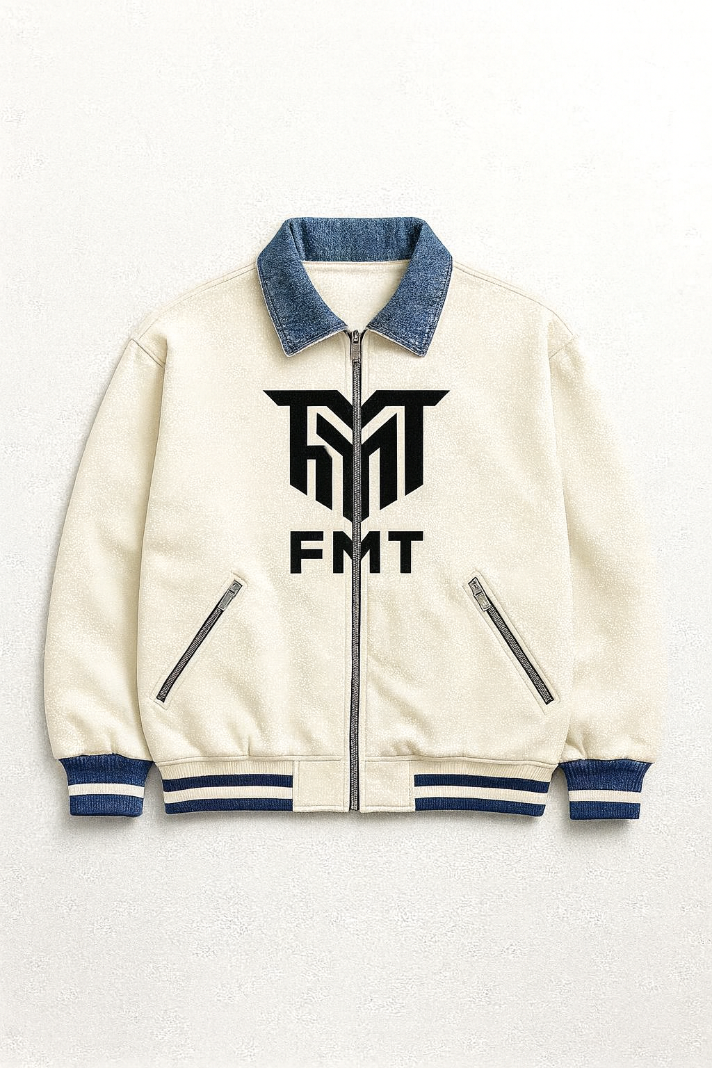 FMT Signature Off-White Varsity Jacket (Denim Collar Edition)